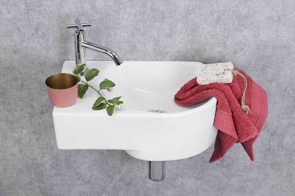 Differnz Differnz Apollo Fonteinset – Keramiek – Kraan Gebogen Kruis Chroom Links – 41.5 X 27 X 14 Cm – Wit