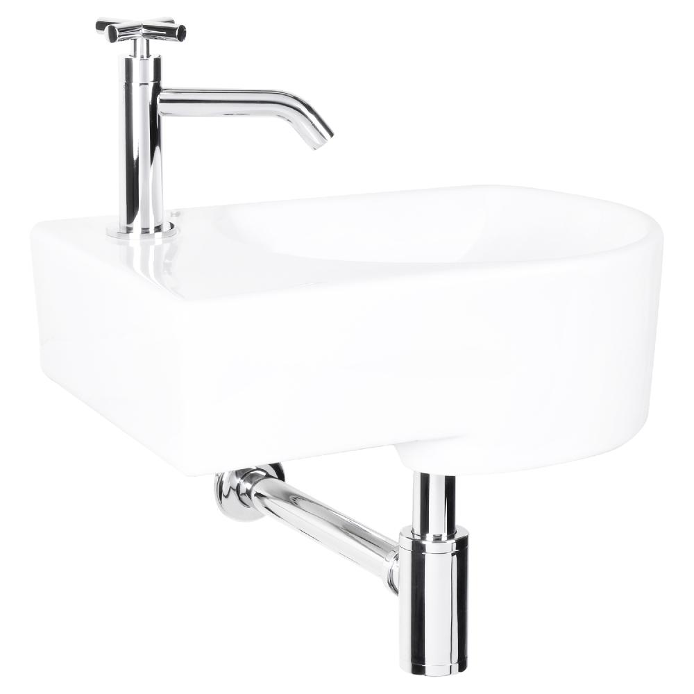 differnz Differnz Apollo fonteinset – keramiek – kraan gebogen kruis chroom links – 41.5 x 27 x 14 cm – wit