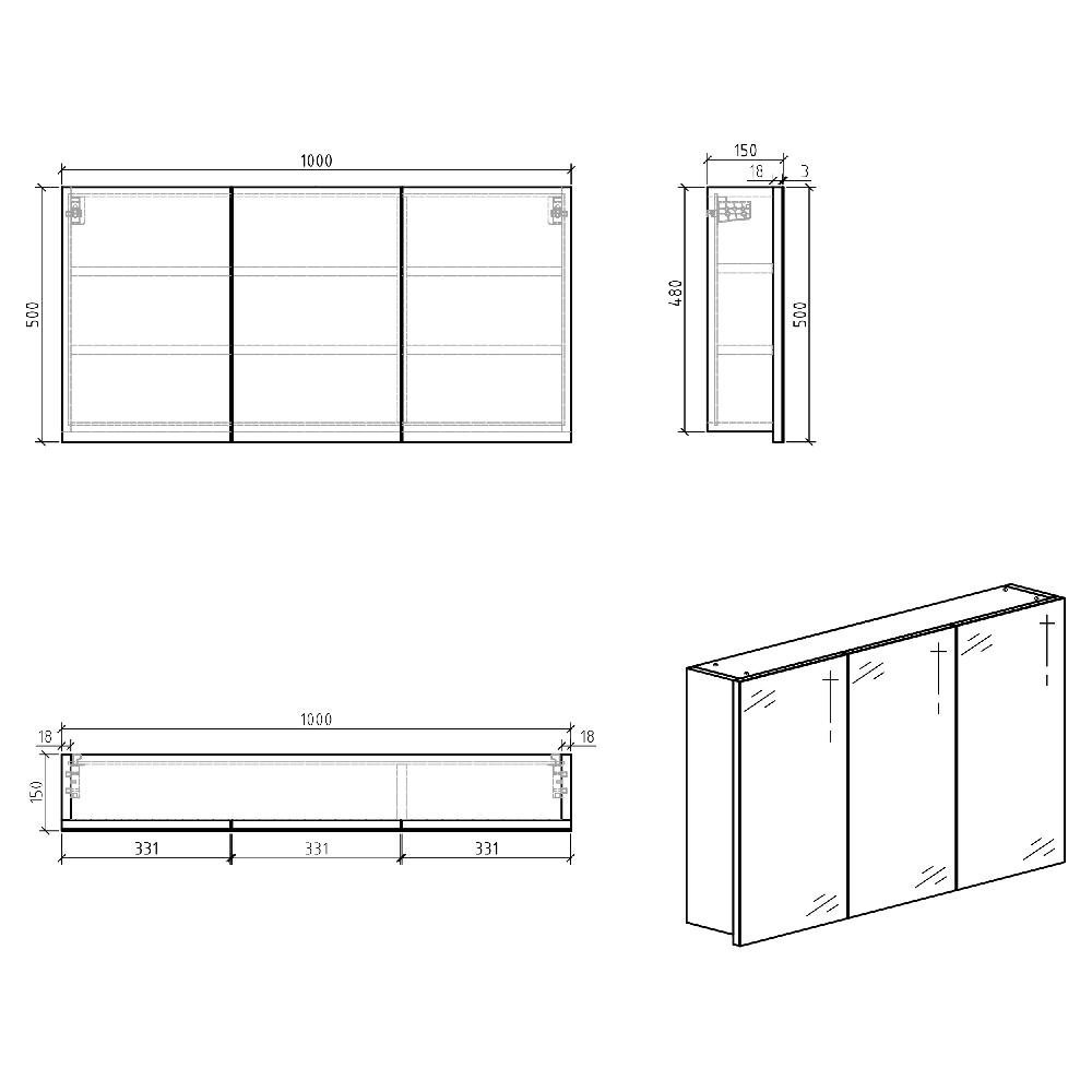 Differnz Differnz Brida Spiegelkast – MDF – 50 X 15 X 100 Cm – Wit