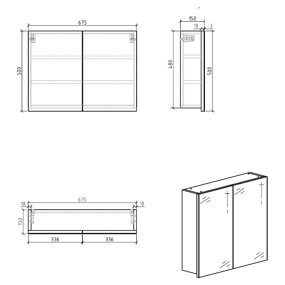 Differnz Differnz Brida Spiegelkast – MDF – 50 X 15 X 67.5 Cm – Wit