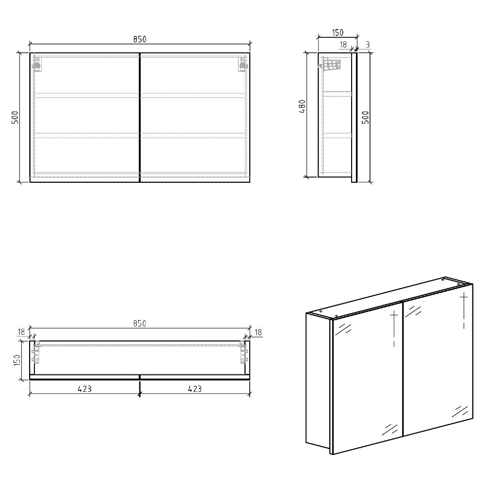 Differnz Differnz Brida Spiegelkast – MDF – 50 X 15 X 85 Cm – Wit
