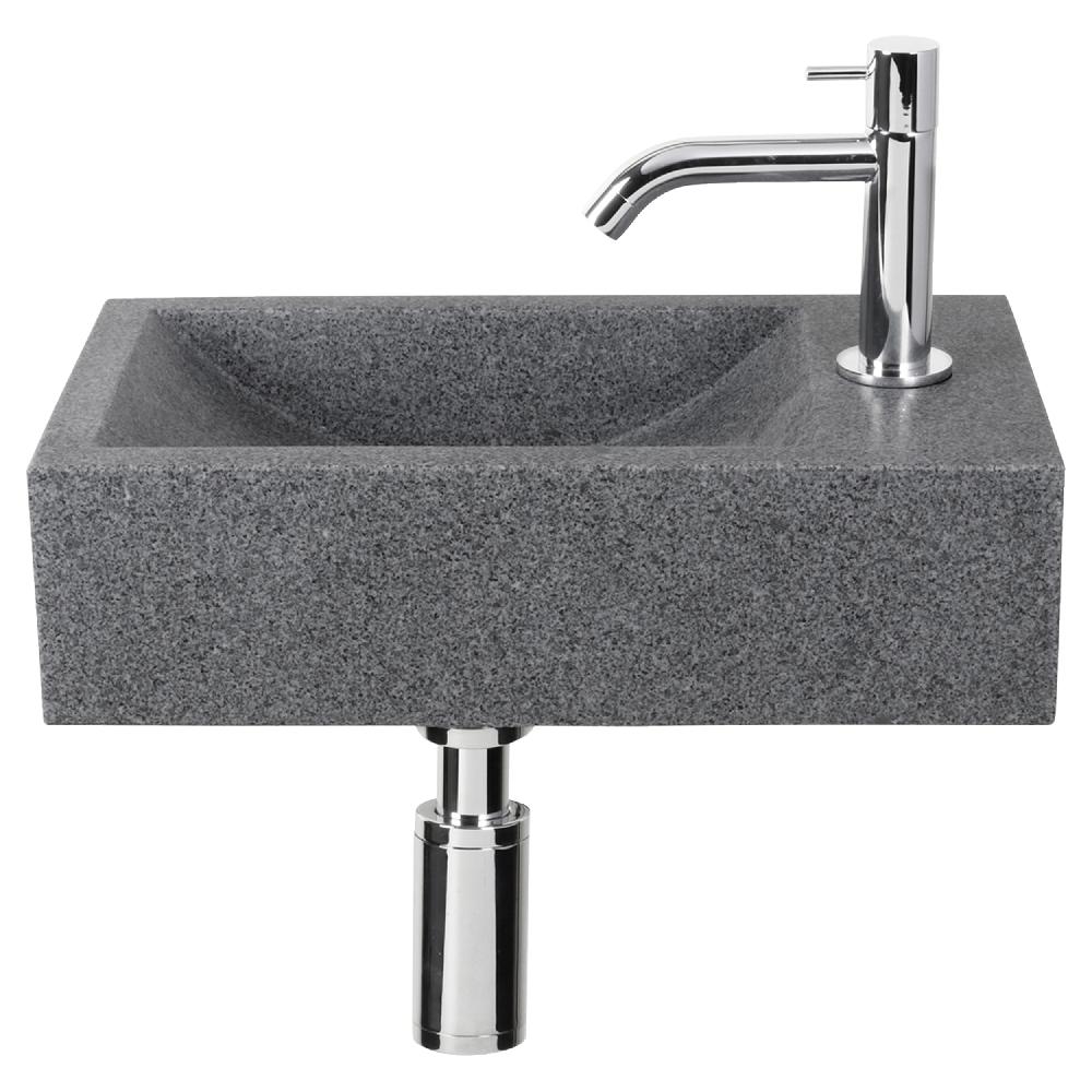 differnz Differnz Cheops fonteinset – natuursteen grijs – kraan gebogen chroom – 40 x 23 x 11 cm