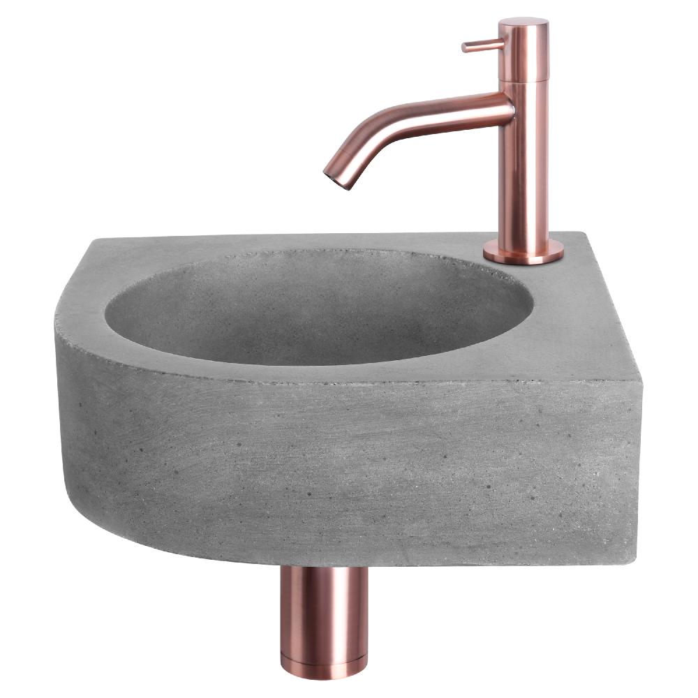 differnz Differnz Cleo fonteinset – beton donkergrijs – kraan gebogen rood koper – 31.5 x 31.5 x 10 cm