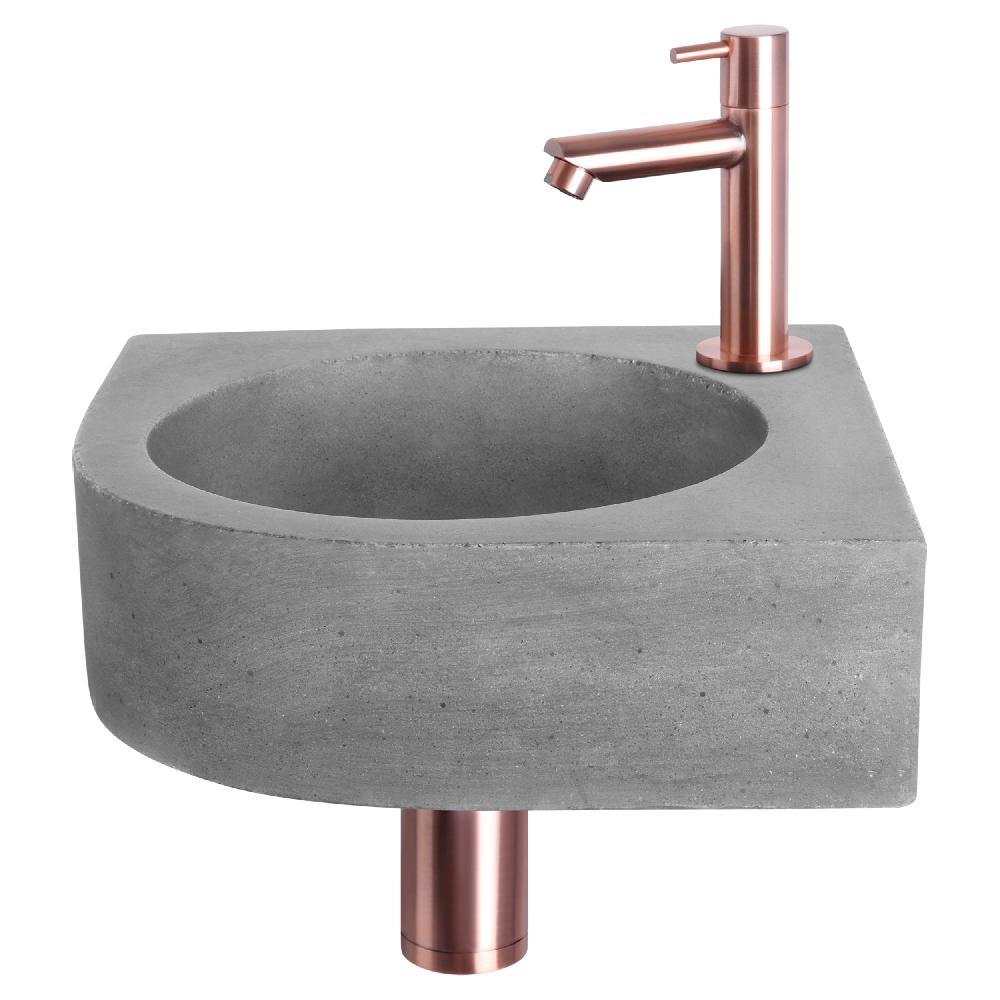 differnz Differnz Cleo fonteinset – beton donkergrijs – kraan recht rood koper – 31.5 x 31.5 x 10 cm