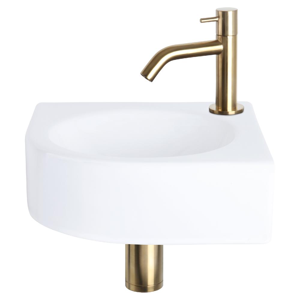 differnz Differnz Cleo fonteinset – keramiek – kraan gebogen mat goud – 30 x 30 x 10 cm