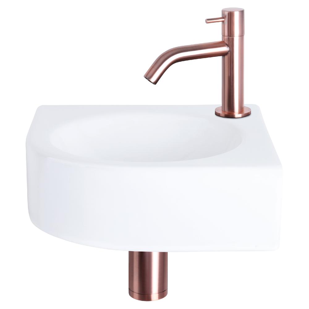 differnz Differnz Cleo fonteinset – keramiek – kraan gebogen rood koper – 30 x 30 x 10 cm