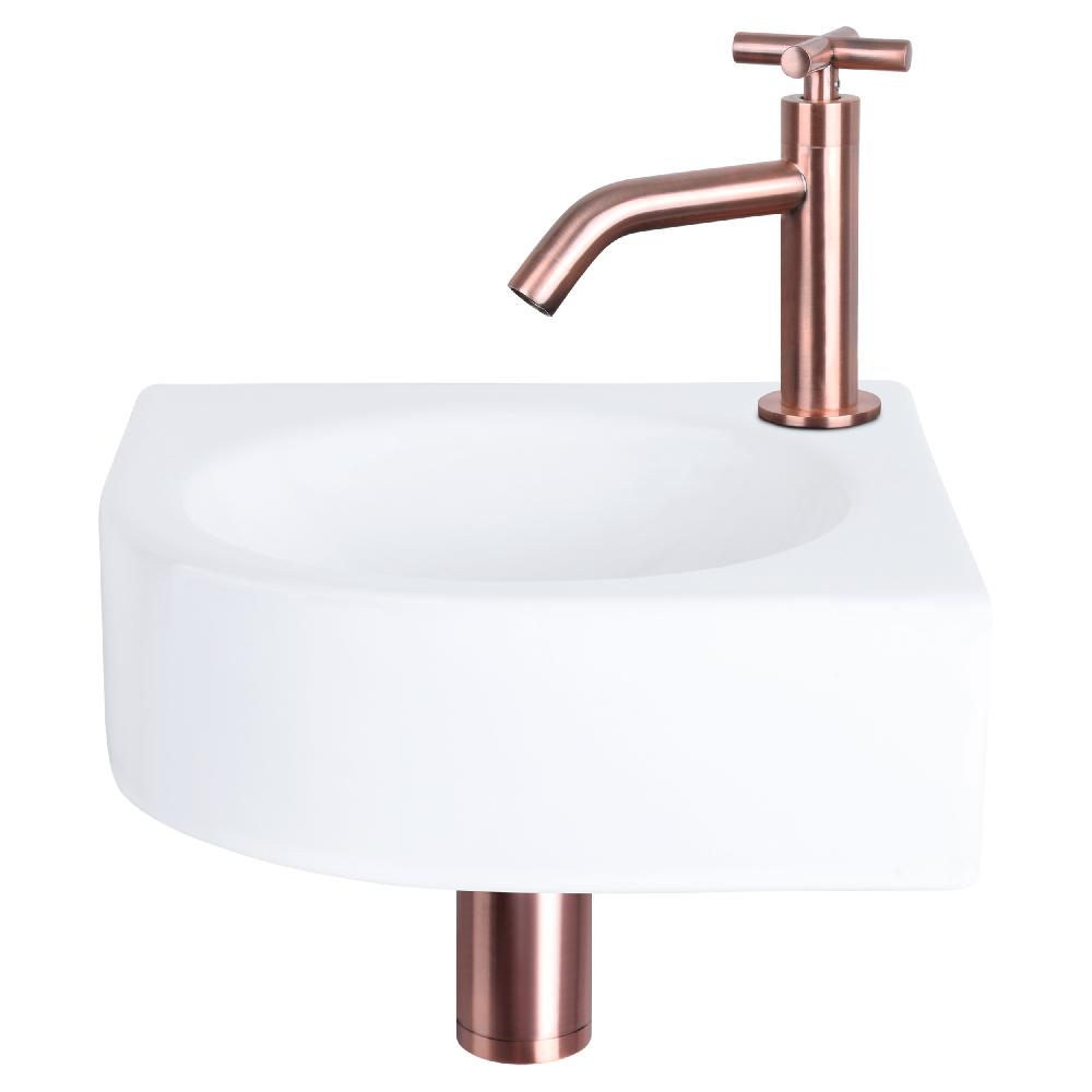 differnz Differnz Cleo fonteinset – keramiek – kraan kruis rood koper – 30 x 30 x 10 cm