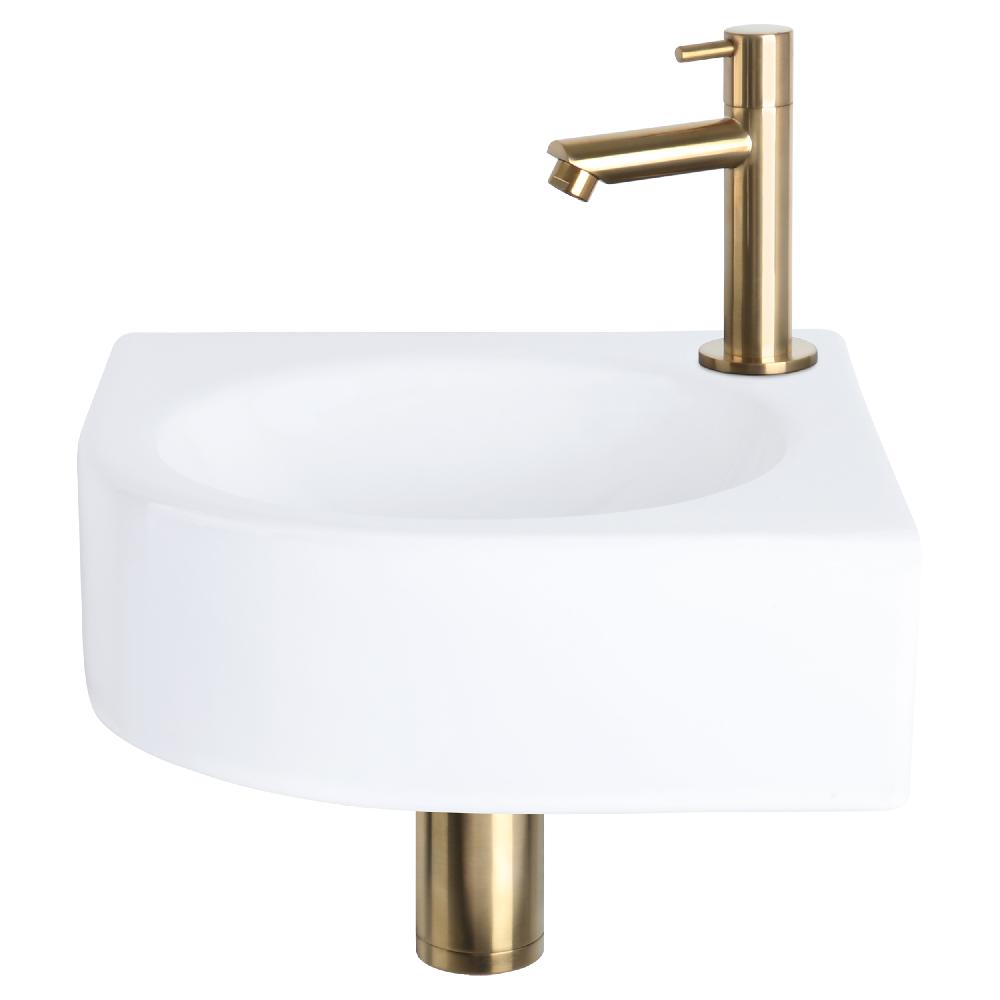 differnz Differnz Cleo fonteinset – keramiek – kraan recht mat goud – 30 x 30 x 10 cm