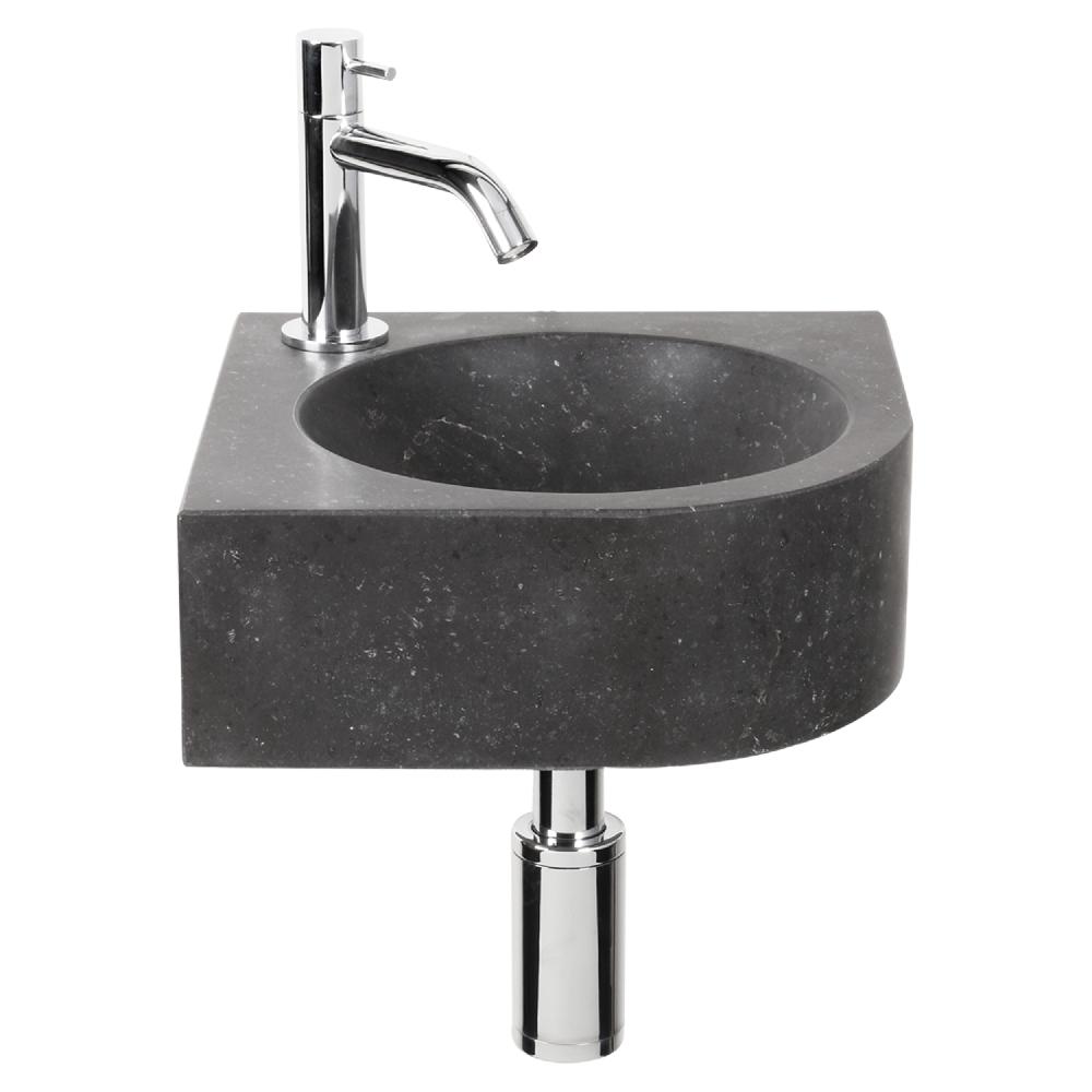 differnz Differnz Cleo fonteinset – natuursteen zwart – kraan gebogen chroom – 30 x 30 x 10 cm