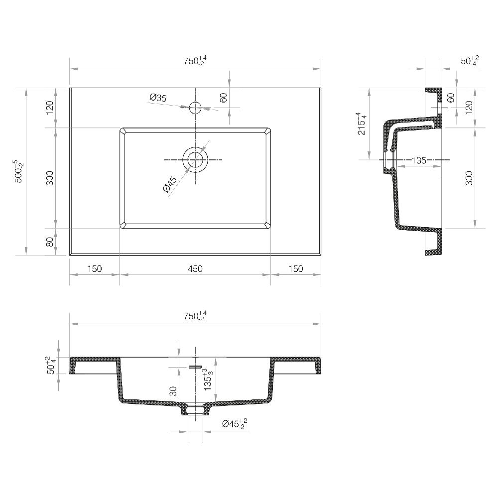 Differnz Differnz Reno Wastafel – 75 X 50 X 5 Cm – Wit