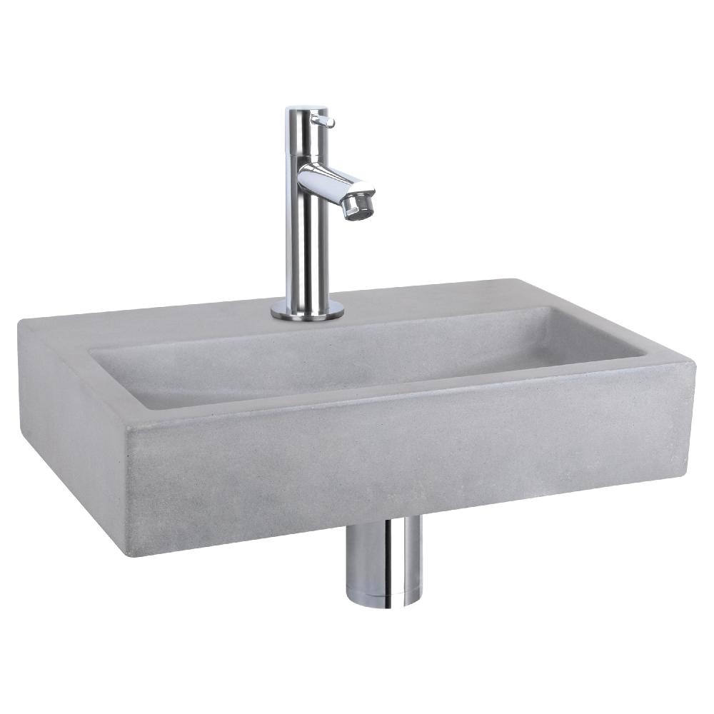 differnz Differnz Flat fonteinset – beton lichtgrijs – kraan recht chroom – 38 x 24 x 8 cm