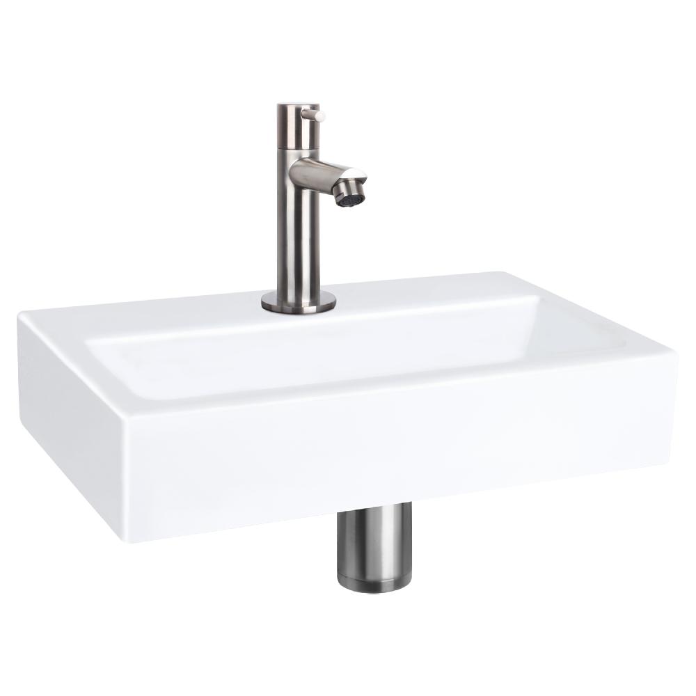 differnz Differnz Flat fonteinset – keramiek – kraan recht mat chroom – 38 x 24 x 7 cm