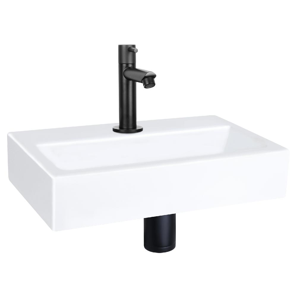 differnz Differnz Flat fonteinset – keramiek – kraan recht mat zwart – 38 x 24 x 7 cm
