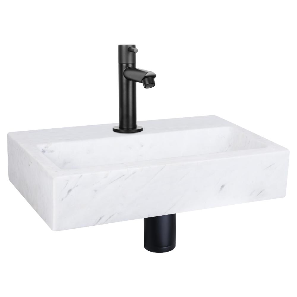 differnz Differnz Flat fonteinset – marmer – kraan recht mat zwart – 38 x 24 x 8 cm