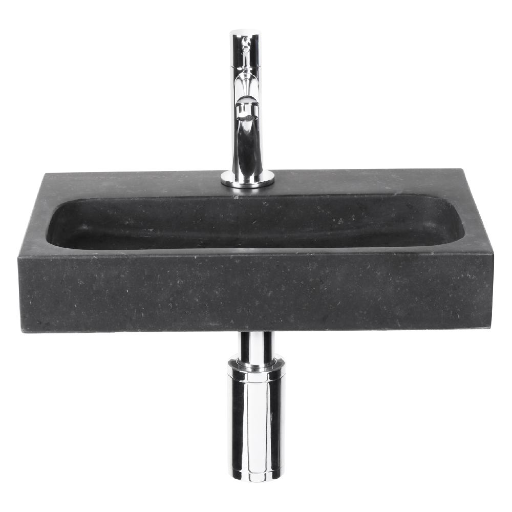 Differnz Differnz Flat Small – Fonteinset Natuursteen – Kraan Recht Chroom – 38 X 24 X 7 Cm