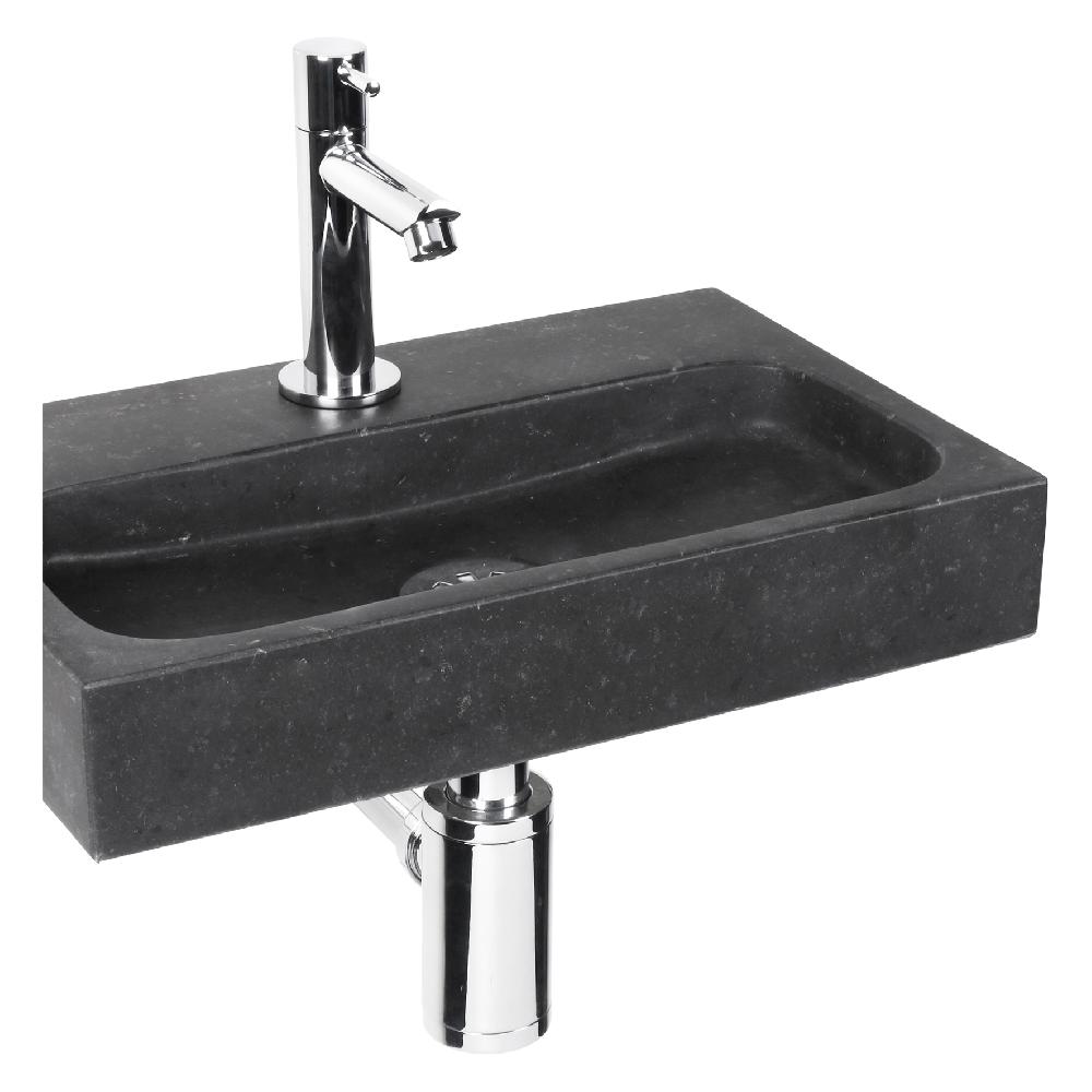 Differnz Differnz Flat Small – Fonteinset Natuursteen – Kraan Recht Chroom – 38 X 24 X 7 Cm