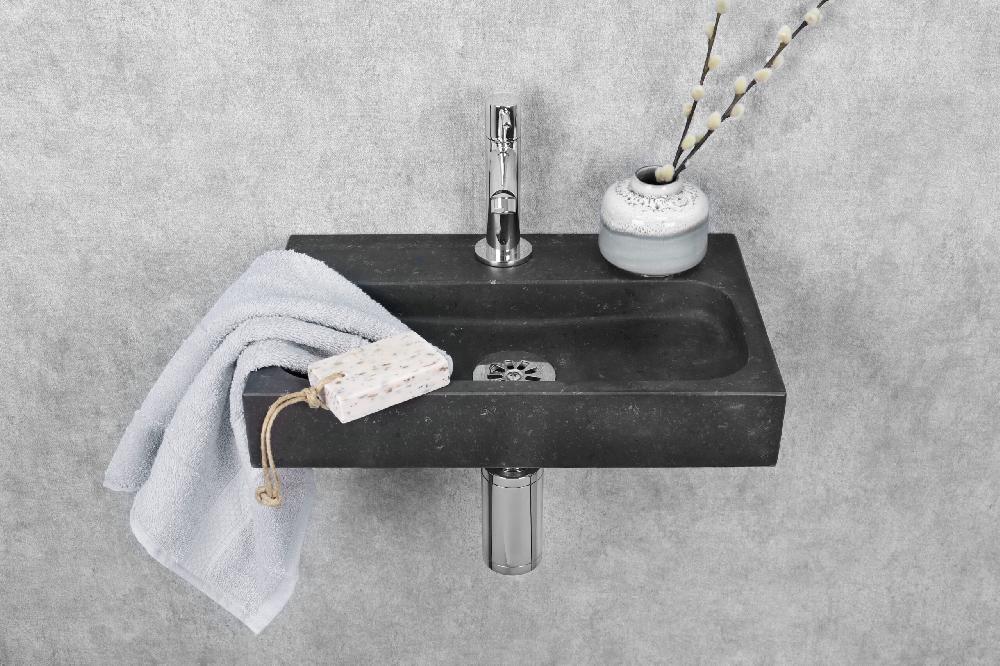 Differnz Differnz Flat Small – Fonteinset Natuursteen – Kraan Recht Chroom – 38 X 24 X 7 Cm