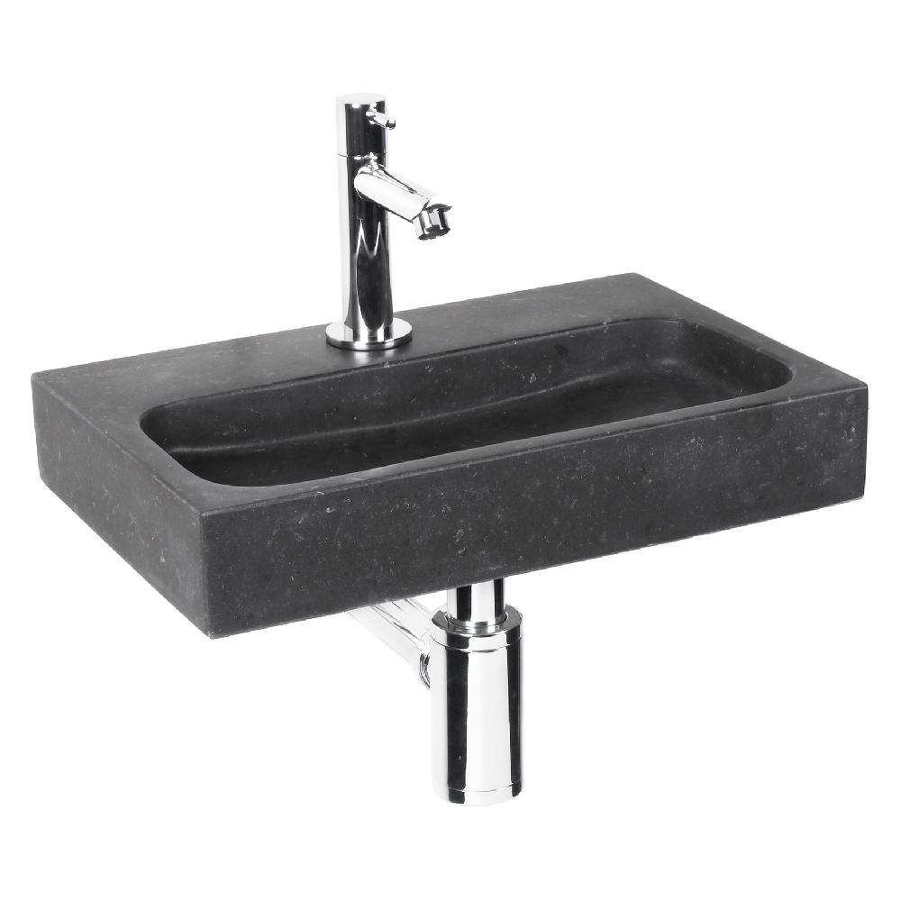 differnz Differnz Flat small – fonteinset natuursteen – kraan recht chroom – 38 x 24 x 7 cm