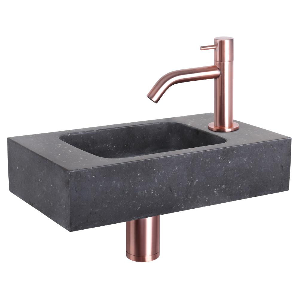 differnz Differnz fonteinset – bombai black – natuursteen – kraan gebogen rood koper – 40 x 22 x 9 cm