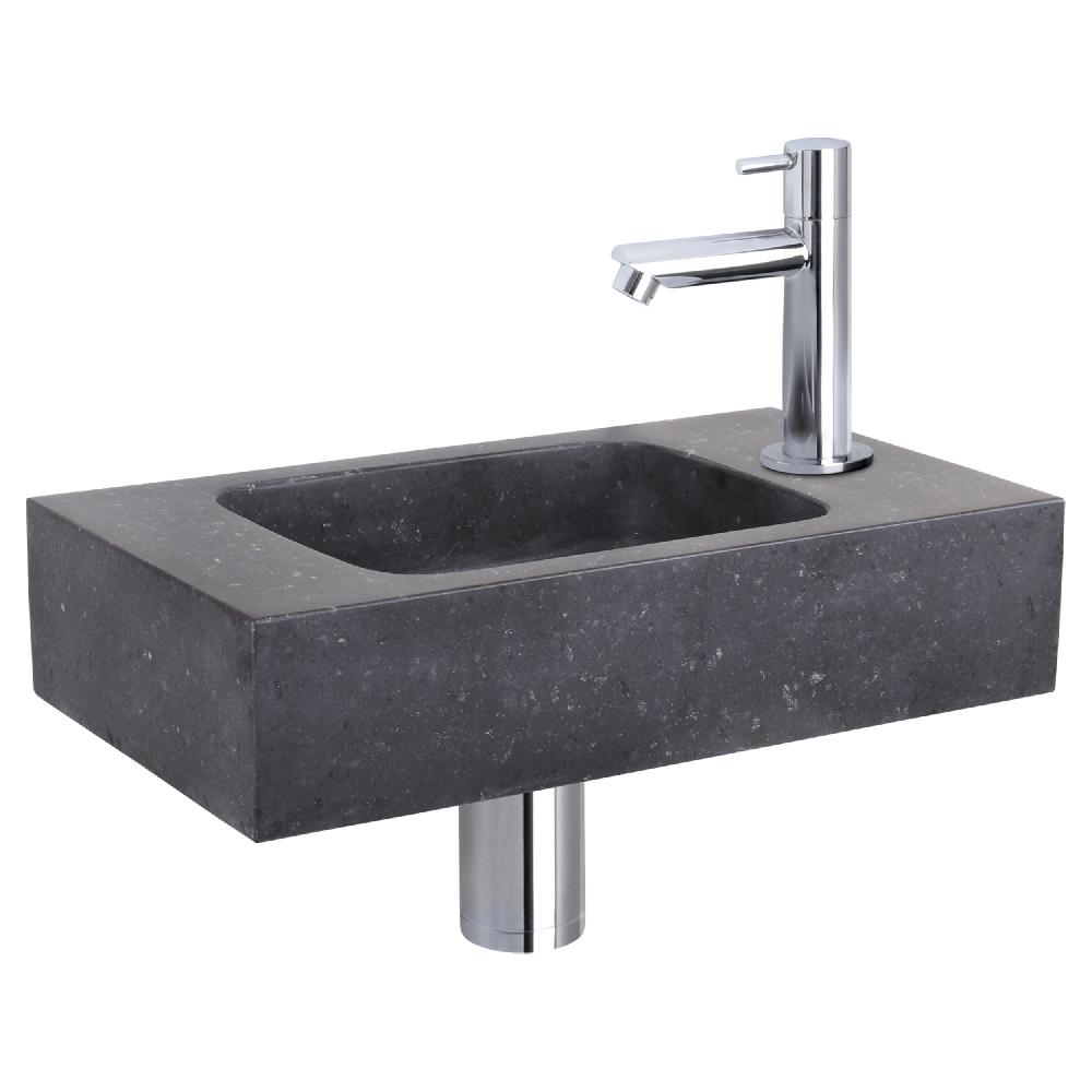 differnz Differnz fonteinset – bombai black – natuursteen – kraan recht chroom – 40 x 22 x 9 cm