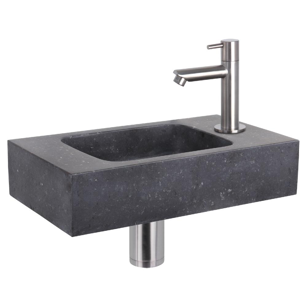 differnz Differnz fonteinset – bombai black – natuursteen – kraan recht mat chroom – 40 x 22 x 9 cm