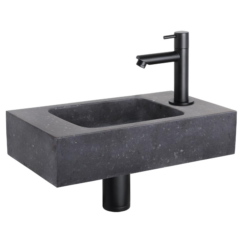 differnz Differnz fonteinset – bombai black – natuursteen – kraan recht mat zwart – 40 x 22 x 9 cm