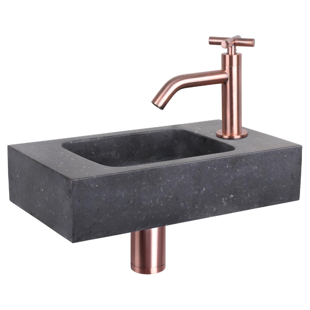 differnz Differnz fonteinset – bombai black – natuursteen – kraan kruis rood koper – 40 x 22 x 9 cm