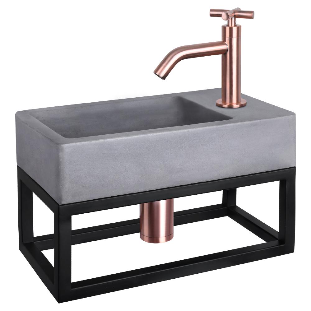 differnz Differnz Force fonteinset – beton donkergrijs – kraan kruis rood koper – 40 x 22 x 9 cm – met handdoekrek