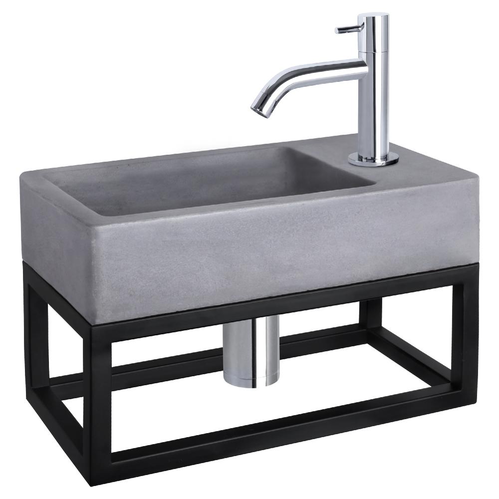 differnz Differnz Force fonteinset – beton donkergrijs – kraan gebogen chroom – 40 x 22 x 9 cm – met handdoekrek