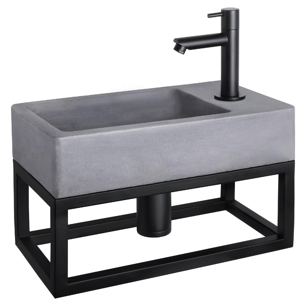differnz Differnz Force fonteinset – beton donkergrijs – kraan recht mat zwart – 40 x 22 x 9 cm – met handdoekrek