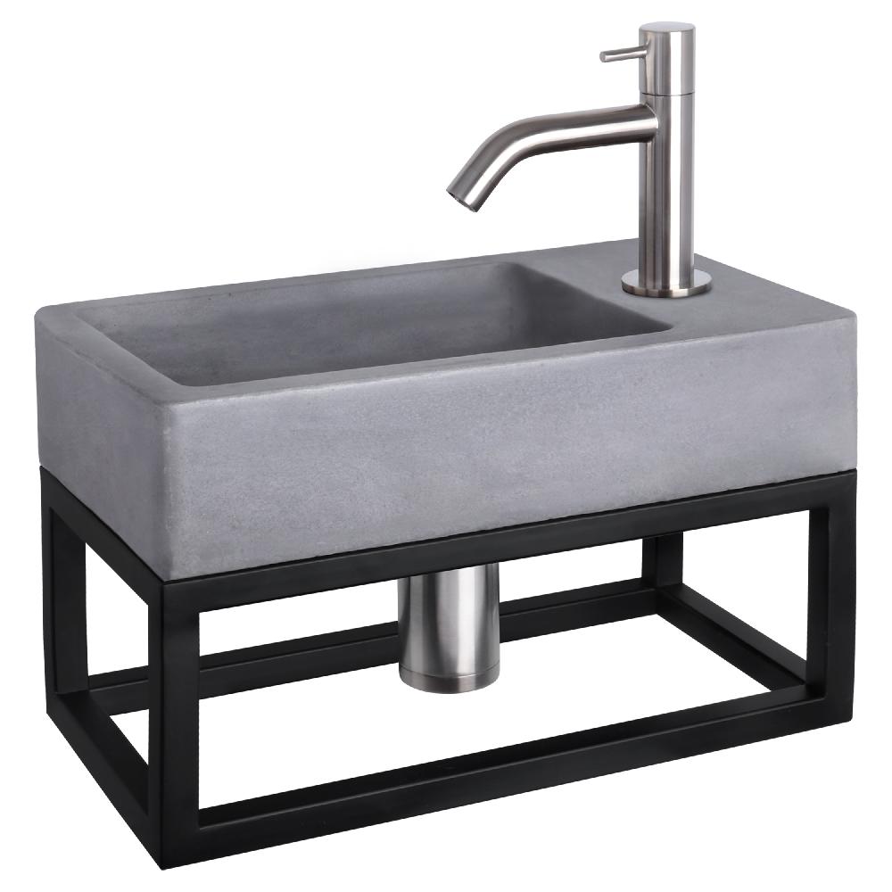 differnz Differnz Force fonteinset – beton donkergrijs – kraan gebogen mat chroom – 40 x 22 x 9 cm – met handdoekrek differnz Differnz Force fonteinset – beton donkergrijs – kraan gebogen mat chroom – 40 x 22 x 9 cm – met handdoekrek