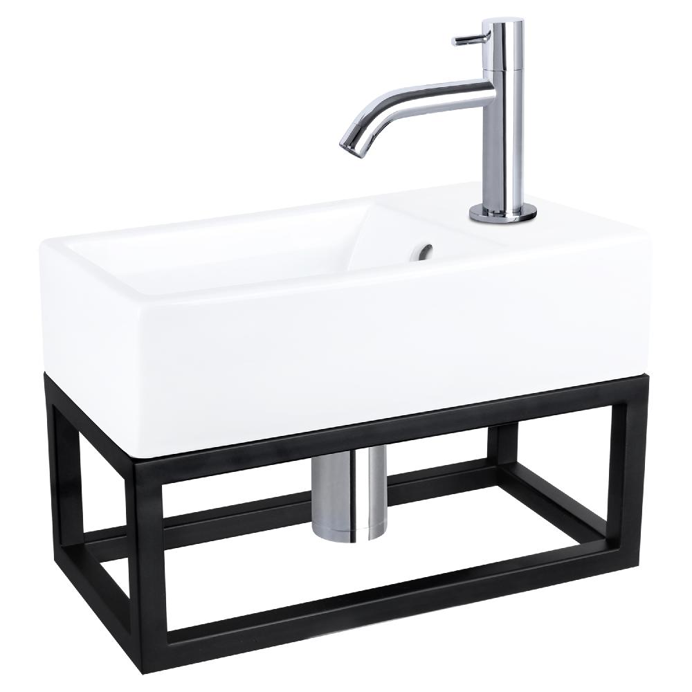 differnz Differnz Force fonteinset – keramiek – kraan gebogen chroom – 40 x 22 x 11.5 cm – met handdoekrek