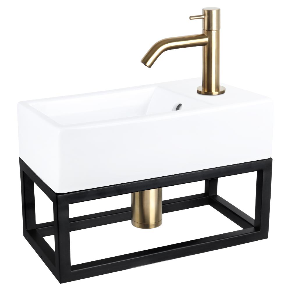 differnz Differnz Force fonteinset – keramiek – kraan gebogen mat goud – 40 x 22 x 11.5 cm – met handdoekrek