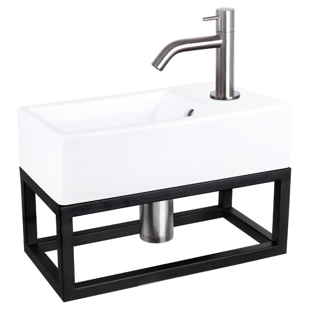 differnz Differnz Force fonteinset – keramiek – kraan gebogen mat chroom – 40 x 22 x 11.5 cm – met handdoekrek