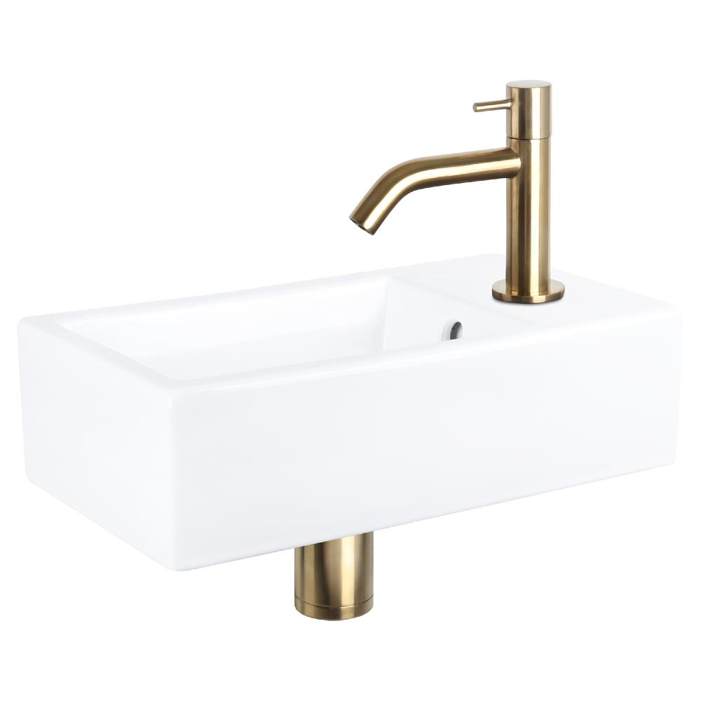 differnz Differnz Force fonteinset – keramiek – kraan gebogen mat goud – 40 x 22 x 11.5 cm