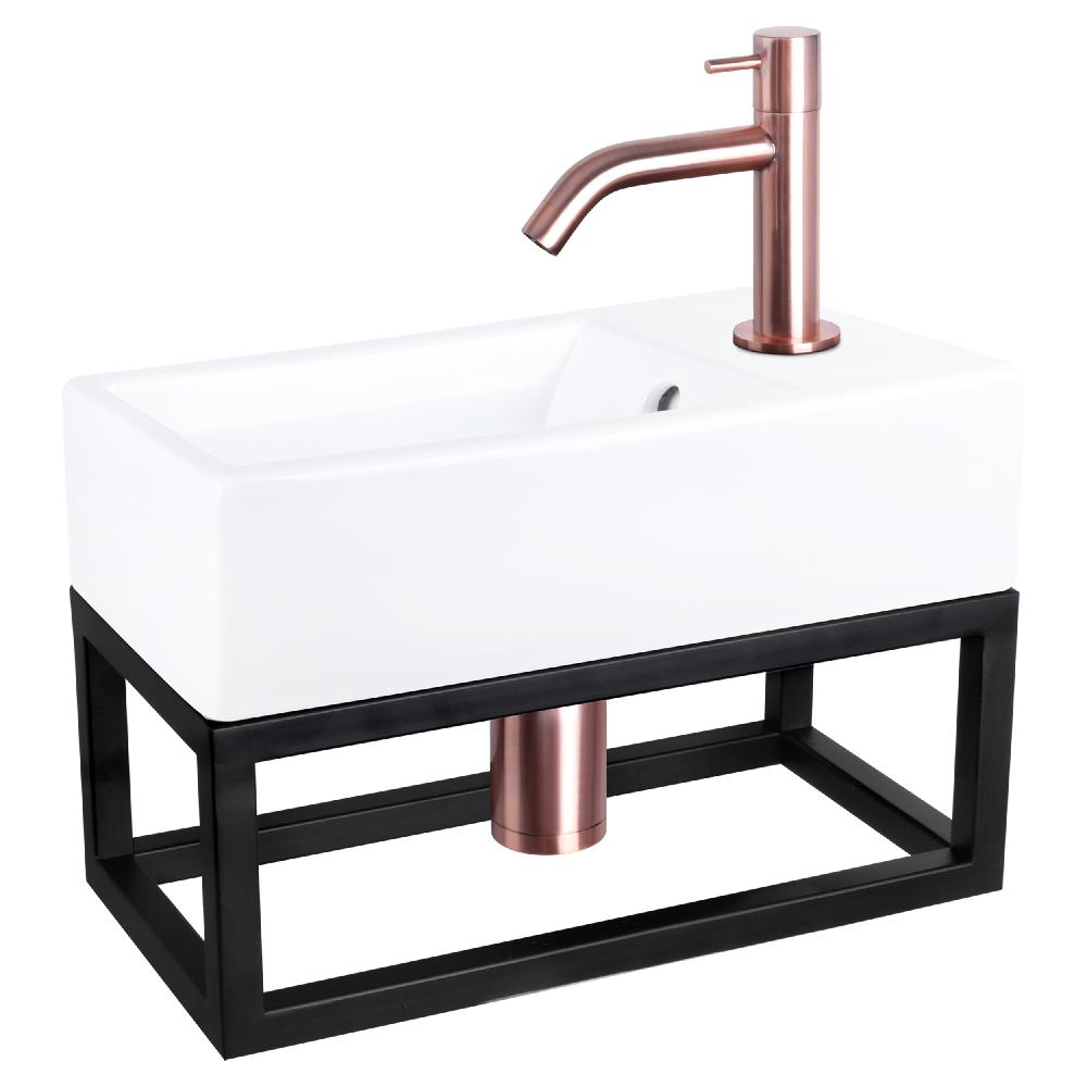 differnz Differnz Force fonteinset – keramiek – kraan gebogen rood koper – 40 x 22 x 11.5 cm – met handdoekrek