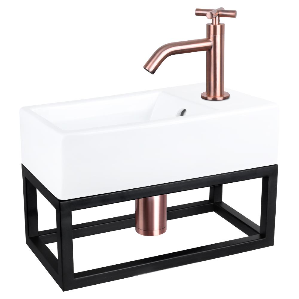 differnz Differnz Force fonteinset – keramiek – kraan kruis rood koper – 40 x 22 x 11.5 cm – met handdoekrek