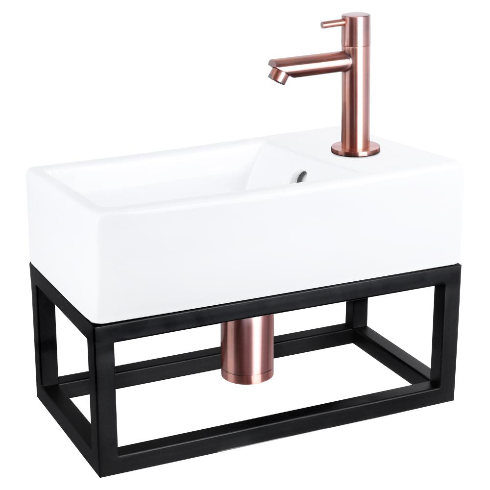 differnz Differnz Force fonteinset – keramiek – kraan recht rood koper – 40 x 22 x 11.5 cm – met handdoekrek