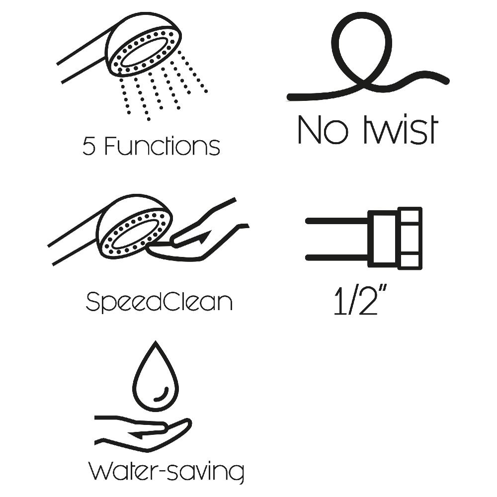 Differnz Differnz Handdouche – Set – Met Doucheslang – 5 Standen – Mat Zwart