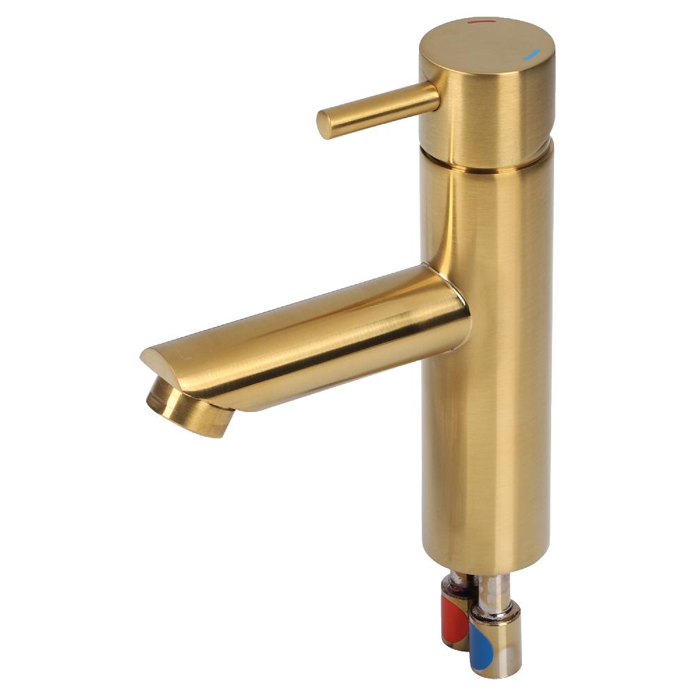 Differnz Differnz Helios Fonteinset – Keramiek Wit – Warm/koud Kraan Recht Mat Goud – Kraan Links – Always Open Afvoerplug – 37.5 X 18.5 X 9 Cm