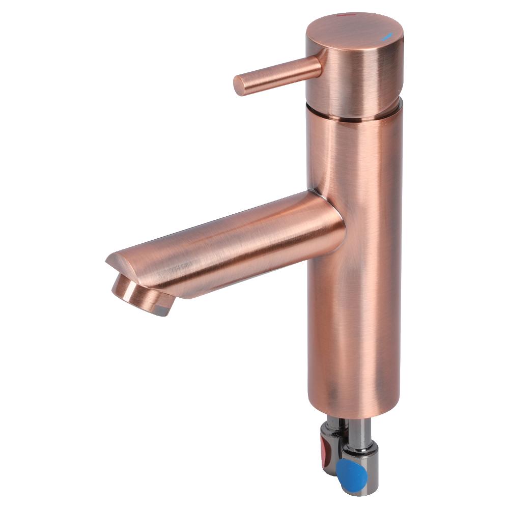 Differnz Differnz Helios Fonteinset – Keramiek Wit – Warm/koud Kraan Recht Rood Koper – Kraan Rechts – Always Open Afvoerplug – 37.5 X 18.5 X 9 Cm