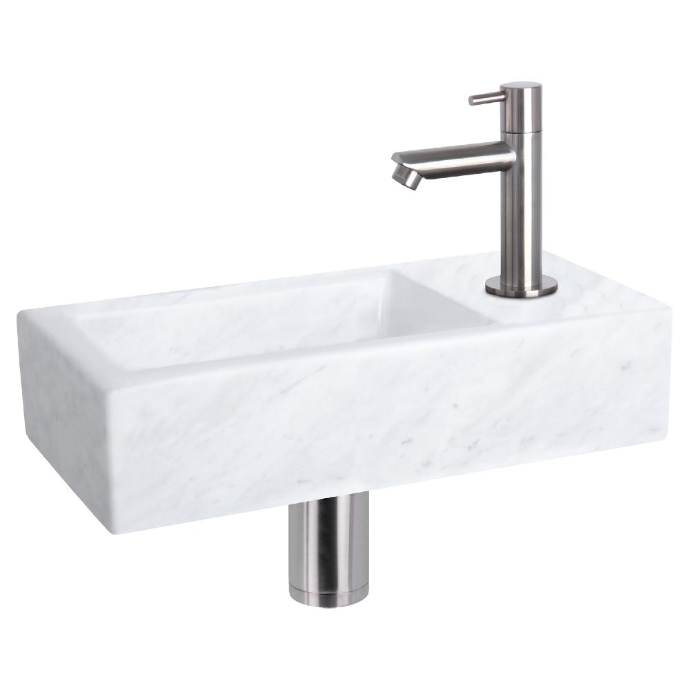 differnz Differnz Helios fonteinset – marmer – kraan recht mat chroom – 37.5 x 18.5 x 9.5 cm