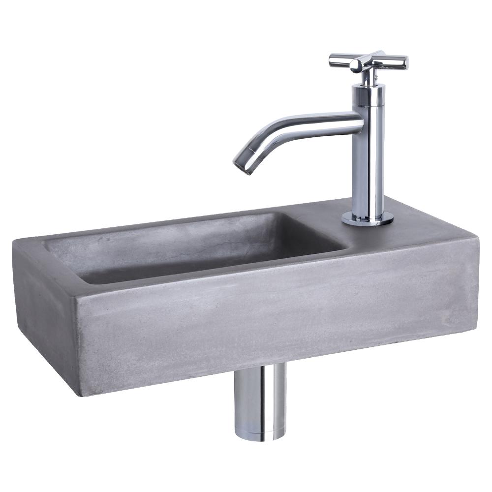 differnz Differnz Hura fonteinset – beton donkergrijs – kraan gebogen kruis chroom – 40 x 22 x 9 cm