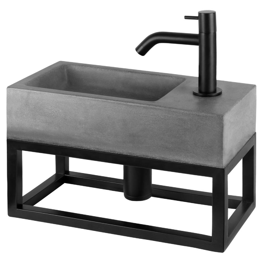 differnz Differnz Jukon fonteinset – beton donkergrijs – kraan gebogen mat zwart – 38.5 x 18.5 x 9 cm – met handdoekrek zwart