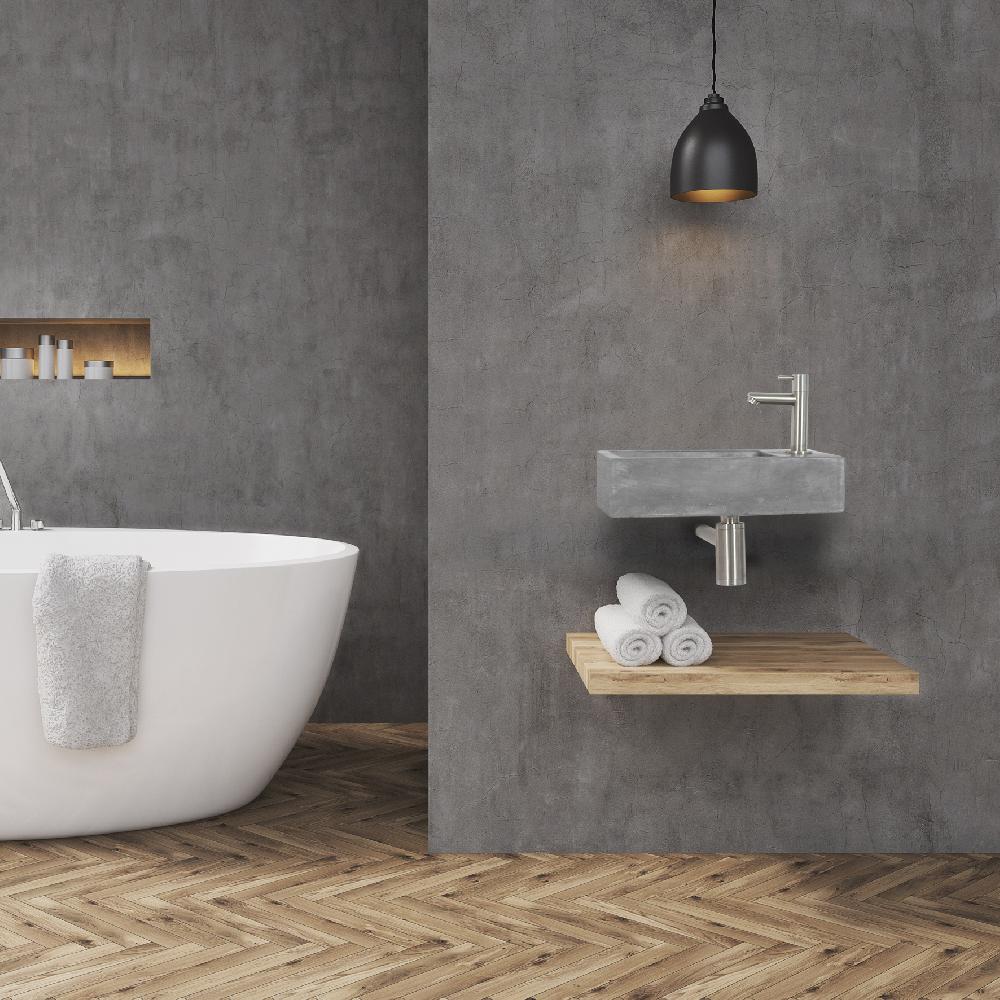 Differnz Differnz Juti Fonteinset – Beton Donkergrijs – Kraan Recht Mat Chroom – 38.5 X 18.5 X 9 Cm