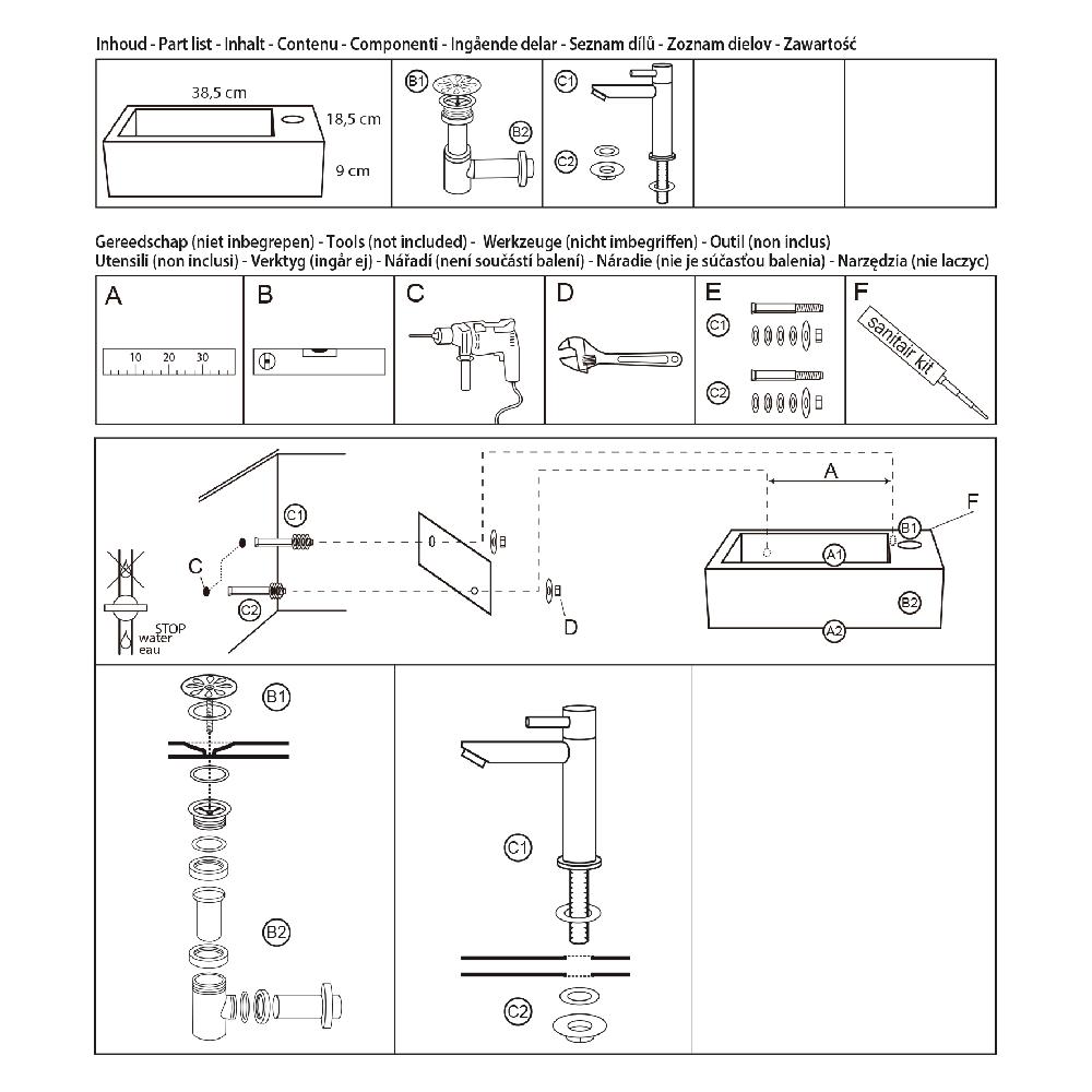 Differnz Differnz Juti Fonteinset – Beton Donkergrijs – Kraan Recht Mat Chroom – 38.5 X 18.5 X 9 Cm