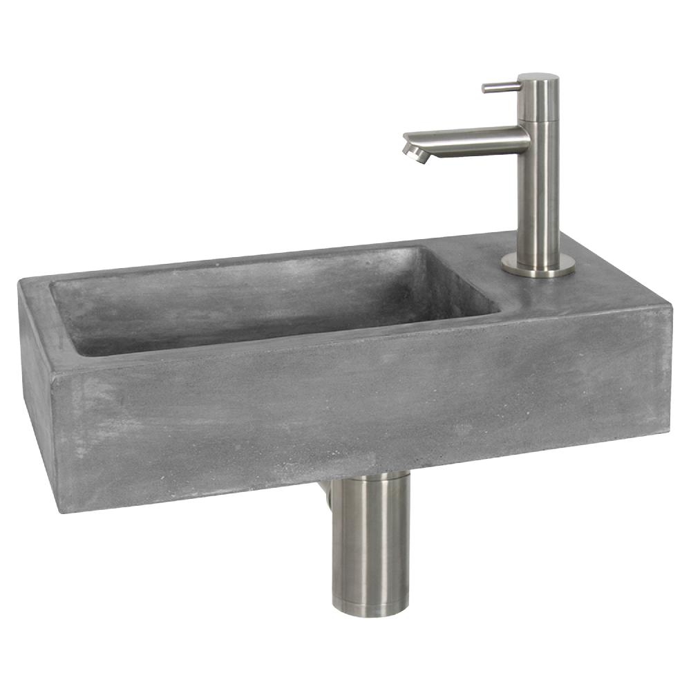 differnz Differnz Juti fonteinset – beton donkergrijs – kraan recht mat chroom – 38.5 x 18.5 x 9 cm