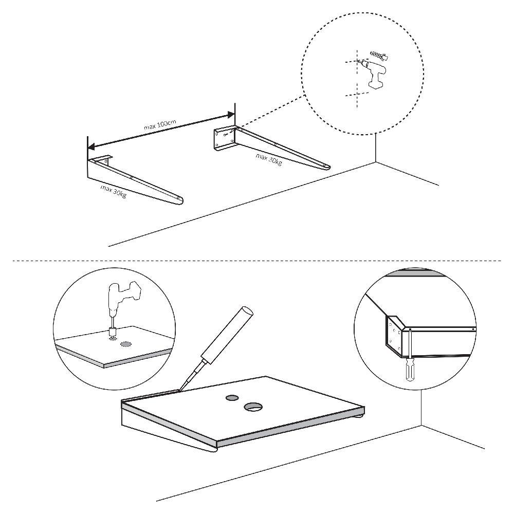 Differnz Differnz Ophangbeugel – Voor Wastafel – 2.5 X 35 X 75 Cm – Powder Coated Steel – Zwart
