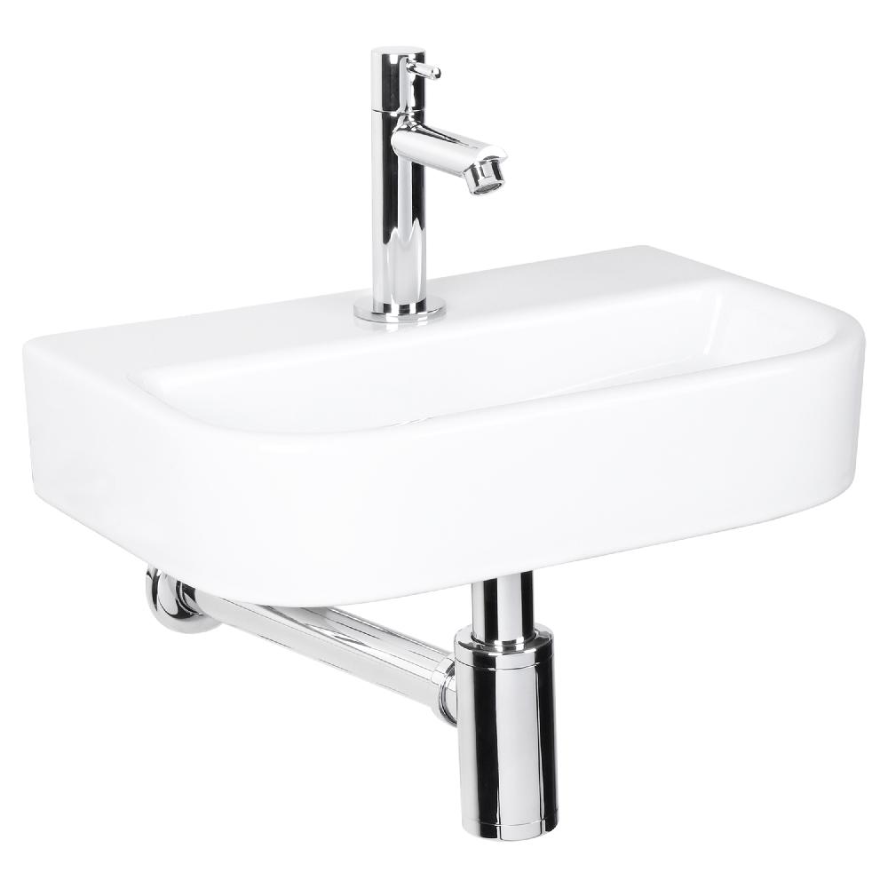 differnz Differnz Ovale Small fonteinset – keramiek wit – kraan recht chroom – 38 x 24 x 8 cm