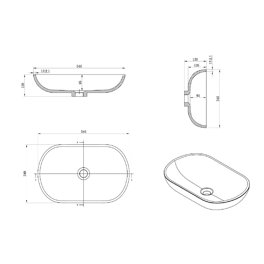 Differnz Differnz Ovalo Waskom – 54 X 34 Cm – Polystone – Wit